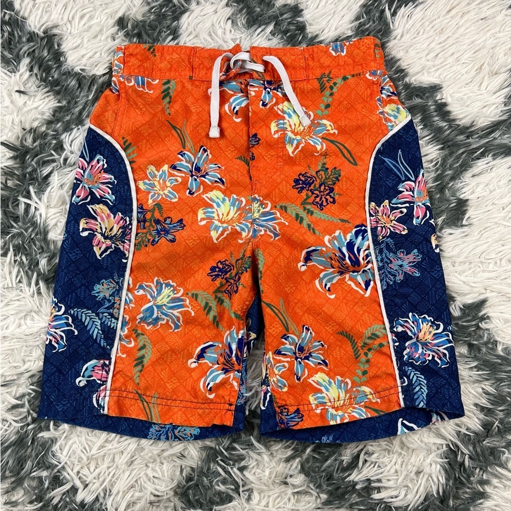 Tommy Bahama Kids Boys Orange Blue Floral Swim Trunks Size Medium